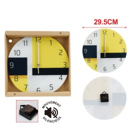 Orologio Da Parete Diametro 29.5cm In Vetro Disegno Giallo Bianco Nero