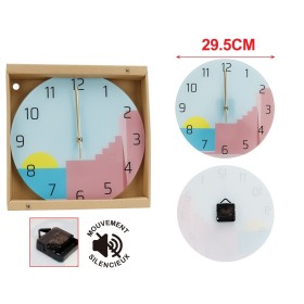 Orologio Da Parete Diametro 29.5cm In Vetro Disegno Aurora Tramonte