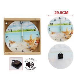 Orologio Da Parete Diametro 29.5cm In Vetro Disegno Spiaggia