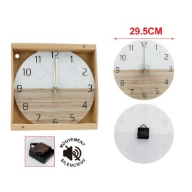 Orologio Da Parete Diametro 29.5cm In Vetro Disegno Bianco Legno Parquet