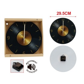 Orologio Da Parete Diametro 29.5cm In Vetro Disegno Disco Musicale Antico
