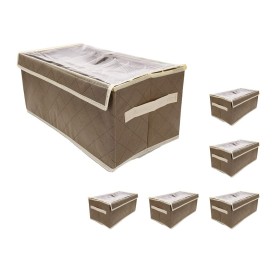 6 Pezzi Scatole Portaoggetti con Coperchio Trasparente Contenitori In Tessuto Pieghevoli Multiuso 44X25X20cm