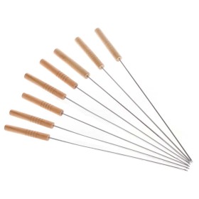 8 Spiedini Barbecue In Ferro Con Manico In Legno Lunga 38cm Per Grigliate BBQ