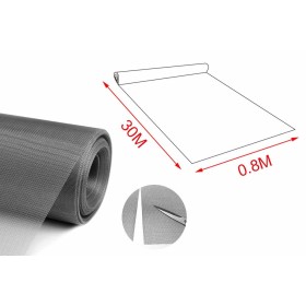 30 Metri Rete Zanzariera In Fibra di Vetro Larghezza 80cm Maglia 1.8X1.6mm Colore Grigio