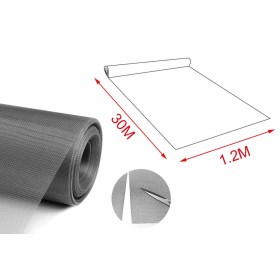 30 Metri Rete Zanzariera In Fibra di Vetro Larghezza 120cm Maglia 1.8X1.6mm Colore Grigio