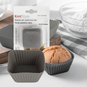 6 Pezzi Stampo Quadrato Forma Muffin Cupcake Budini da 5 x 2.4cm in Silicone di Alta Qualità Riutilizzabili