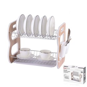 Scolapiatti a 2 Livelli con Porta Utensili e Vassoio Antigoccia Larghezza 25.5cm Lunghezza 40cm Altezza 34cm Salva Spazio Cucina