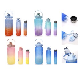 Set 3 Pezzi Borraccia Sportiva 300ml 900ml 2000ml con Cannuccia e Indicatore del Tempo Motivazionale Colore Assortito