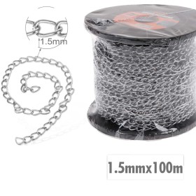 Rotolo di Catena a Maglia Barbazzale in Acciaio Inox Argentato Spessore 1.5mm x 100 metri