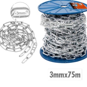 Rotolo di Catena a Maglia Barbazzale in Acciaio Inox Argentato Spessore 3mm x 75 metri