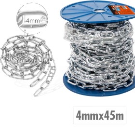 Rotolo di Catena a Maglia Barbazzale in Acciaio Inox Argentato Spessore 4mm x 45 metri