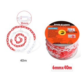 Rotolo di Catena a Maglia Barbazzale in Plastica Colore Rosso Bianco Alternato Spessore 6mm x 40 metri