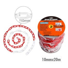 Rotolo di Catena a Maglia Barbazzale in Plastica Colore Rosso Bianco Alternato Spessore 10mm x 20 metri