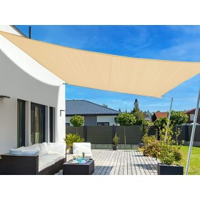 Tenda a Vela Quadrato Colore Beige 5X5m Parasole Per Giardino Terrazza