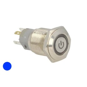 Interruttore Pulsante Bilanciere Acciaio Inossidabile Rotondo 5 Pin Con Spia Led Blue 12V Auto Barca Foro 16mm