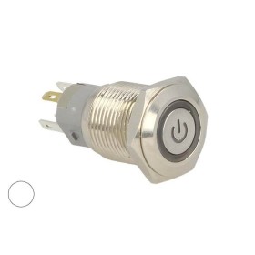 Interruttore Pulsante Bilanciere Rotondo 5 Pin Metallo Con Spia Led Bianco Freddo 12V Auto Barca Foro 16mm