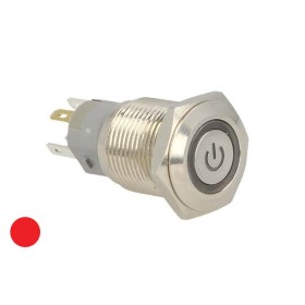 Interruttore Pulsante Bilanciere Rotondo 5 Pin Acciaio Inossidabile Con Spia Led Rosso 12V Auto Moto Foro 16mm