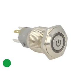 Interruttore Pulsante Bilanciere Metallo Rotondo 5 Pin Con Spia Led Verde 12V Auto Camper Foro 16mm Stagno IP67