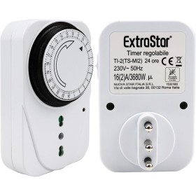 Temporizzatore Meccanico Timer Regolabile 24 Ore Con Spina 16A Presa Bipasso 10/16A Max 3680W