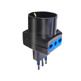Adattatore Tripla Spina 16A 2 Prese BiPasso 10/16A + 1 Presa Schuko 10A Nero