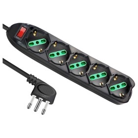 Multipresa Ciabatta Elettrica Con 5 Posti Prese Schuko 10/16A Colore Nero Interruttore Spina 10A Laterale Cavo 1,5M Nero