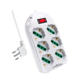 Multipresa Ciabatta Elettrica Con 6 Prese Schuko 10/16A Interruttore Spina 10A Laterale Cavo 1,5M Bianco