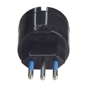 Adattatore Spina Elettrica 2P+T 10A con 1 Presa Schuko 16A / Italiano 10A 2P+T 250V Max 1500W Nero