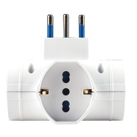 Adattatore con Interruttore Spina 10A con 3 Prese Universali Ita 10A/16A Schuko Spina Laterale Salvaspazio Bianco