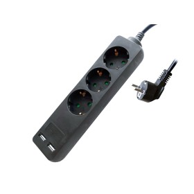 Multipresa Ciabatta Elettrica Con 2 USB e 3 Posti Schuko 10A Cavo Lunga 1,5 Metri Colore Nero 3X1.5 mmq SKU-8776