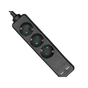 Multipresa Ciabatta Elettrica Con 2 USB e 3 Posti Schuko 10A Cavo Lunga 5 Metri Colore Nero 3X1.5 mmq SKU-8777