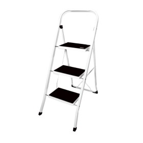 Scaletta a 3 Gradini Pieghevole in Alluminio con Piedini e Gradini Dotati di Gomma Antiscivolo MAX 150Kg Bianco