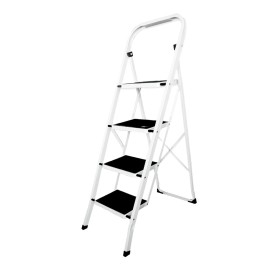 Scaletta a 4 Gradini Pieghevole in Alluminio con Piedini e Gradini Dotati di Gomma Antiscivolo MAX 150Kg Bianco