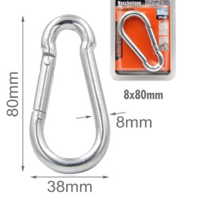Moschettone a Forma D in Acciaio Modello Rinforzato Spessore Robusto 8x80mm