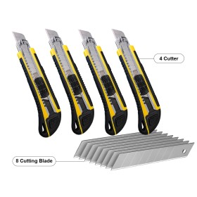4 Kit Taglierino Cutter Professionale 18mm + 2 Lama di Ricambio