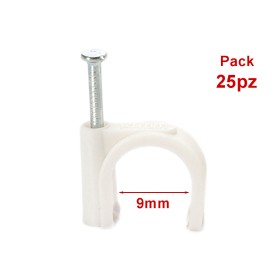 25 Pezzi Fermacavo con Chiodo 9mm Clip per Cavi Fissacavi A Muro