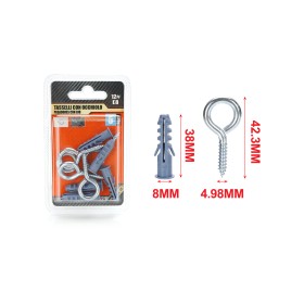 Set 5 pcs Tasselli Ø8x40mm Con Occhioli Chiusi Ø12x40mm