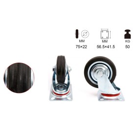 Ruota Giratoria per Carrello Mobile D75mm Portata Max 50KG