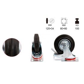Ruota Giratoria Con Freno per Carrello Mobile D125mm Portata Max 100KG