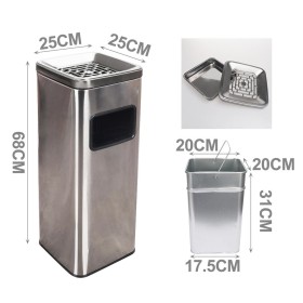 Pattumeria 2in1 Posacanare piu Gettacarte da Terra Esterno in Acciaio Inox Cesto Estraibile con Maniglia L25cm x W25cm x H68cm