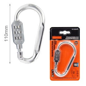 Moschettone di Alluminio Forma D Portachiave con Lucchetto a Combinazione 110mm Colore Assortito