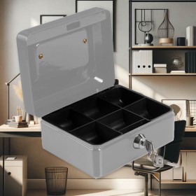 Cassetta Portavalori di Sicurezza in Acciaio con 2 Chiavi, Cassette dei contanti Vassoio Portamonete Integrato Dimensioni 15x11,5x8 cm, Colore Grigio