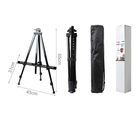 Cavalletto Pittura in Alluminio Nero Pieghevole Portatile Regolabile Treppiede per Dipingere Alto 55cm con Custodia