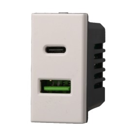 ETTROIT Modulo Presa Caricatore USB 2 Porte 3,1A USB-A + USB Type C Colore Bianco Compatibile Con Bticino Axolute