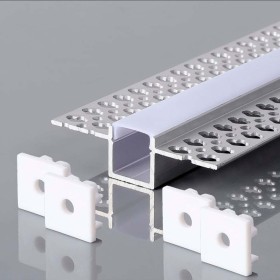 Kit Profilo Alluminio da Incasso Cartongesso da 2 Metri con Alette a Scomparsa Max Spazio LED 12mm Diffusore Satinato e Tappi Inclusi SKU-23173