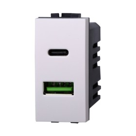 ETTROIT Modulo Presa Caricatore USB 2 Porte 3,1A USB-A + USB Type C Colore BIANCO Compatibile Con Bticino Living Light