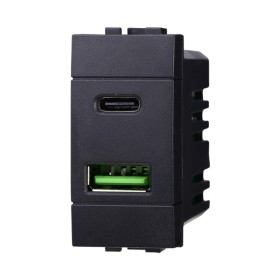 ETTROIT Modulo Presa Caricatore USB 2 Porte 3,1A USB-A + USB Type C Colore Nero Compatibile Con Bticino Living International