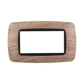 ETTROIT Placca Plastica Bombata Serie Space 4P Colore Legno Chiaro Compatibile Con Bticino Living Light