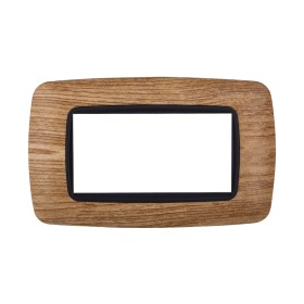 ETTROIT Placca Plastica Bombata Serie Space 4P Colore Legno Scuro Compatibile Con Bticino Living Light