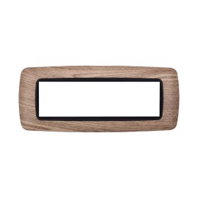 ETTROIT Placca Plastica Bombata Serie Space 7P Colore Legno Chiaro Compatibile Con Bticino Living Light