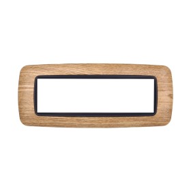 ETTROIT Placca Plastica Bombata Serie Space 7P Colore Legno Scuro Compatibile Con Bticino Living Light